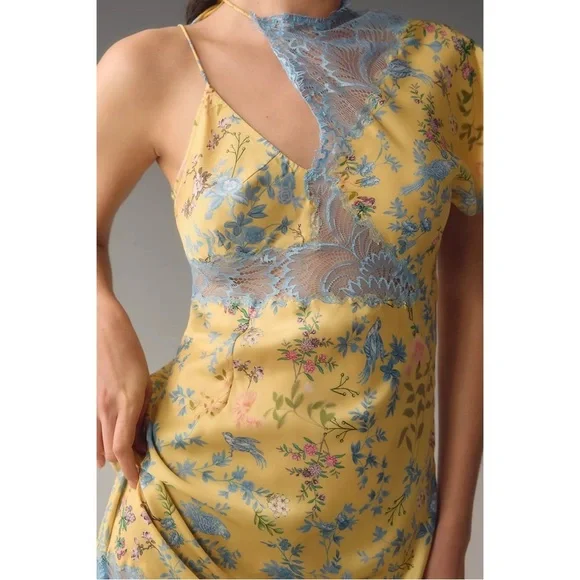 ANTHROPOLOGIE Geisha Designs Floral Asymmetrical Lace Mix Slip Maxi Dress S  NWT Dresses